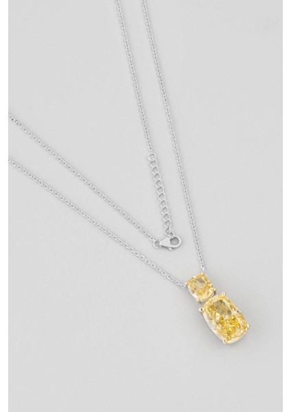 Sarı Rüya 18 Ayar Beyaz Altın Kaplama 48 cm Gümüş Renkli Taşlı Kolye