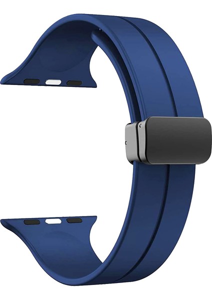 Apple Watch Se 2 2022 44MM Armband Kordon Ayalanabilir Mıknatıslı Mat Silikon KRD84 Mavi