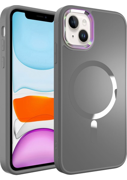Apple iPhone 14 Kılıf Stil Serisi Mat Wireless Tacsafe Kapak Siyah