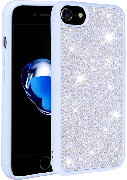 Apple iPhone 7 Kılıf Parlak Taşlı Ston Kapak Silikon Mavi