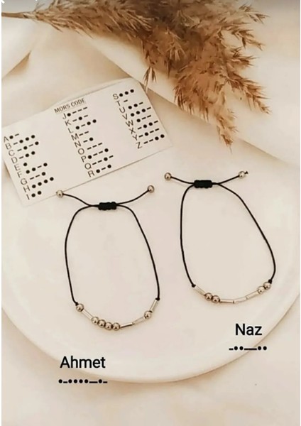 Unisex Siyah 2 'li Mors Alfabesi Çift Bilekliği
