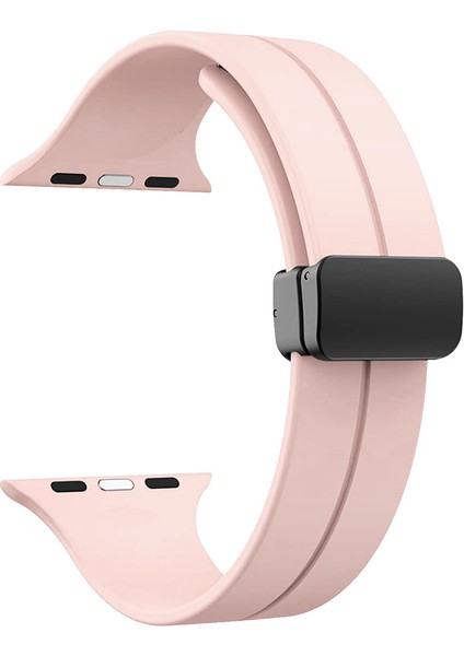 Apple Watch Se 2 2022 44MM Kordon Ayalanabilir Mıknatıslı Mat Silikon KRD84 Açık Pembe