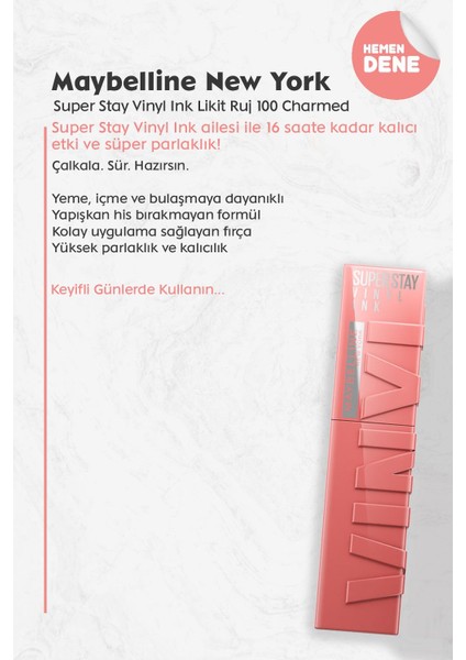 Maybelline New York Super Stay Vinyl Ink Likit Ruj 100 Charmed