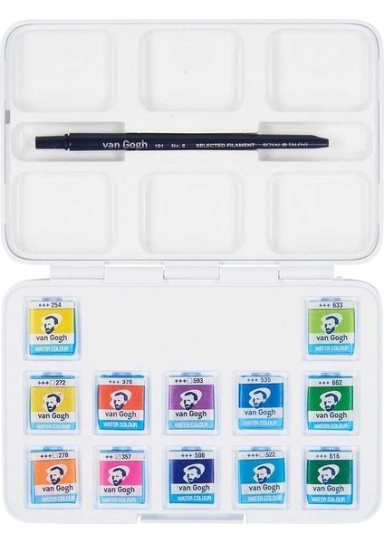 Sulu Boya 12'li Set Keskin Renkler (Yarım Tabl. - Defter ve Ekstra Fırça Hediyeli)