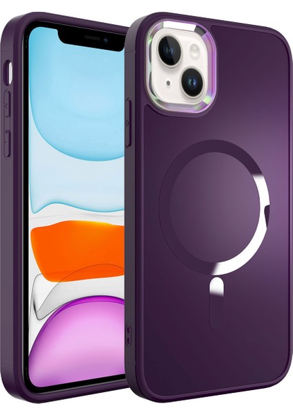 Apple iPhone 14 Plus Kılıf Stil Serisi Mat Wireless Tacsafe Kapak Derin Mor