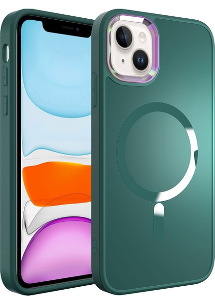 Apple iPhone 14 Plus Kılıf Stil Serisi Mat Wireless Tacsafe Kapak Yeşil