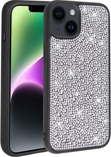Apple iPhone 13 Kılıf Diamond Parlak Taşlı Ston Kapak Silikon Siyah