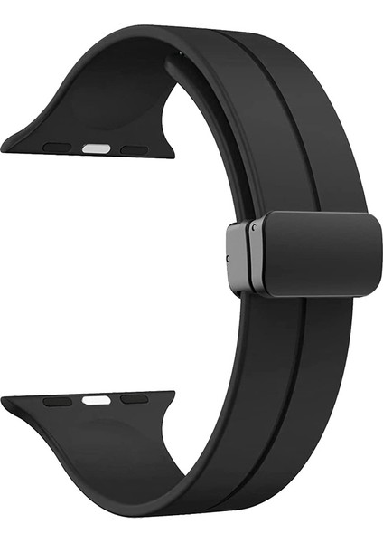 Apple Watch Series 3 4 5 44MM Armband Kordon Ayalanabilir Mıknatıslı Mat Silikon KRD84 Siyah