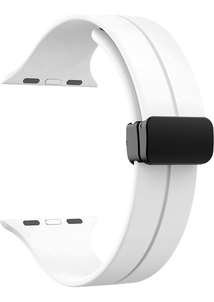 Apple Watch Series 3 4 5 44MM Armband Kordon Ayalanabilir Mıknatıslı Mat Silikon KRD84 Beyaz