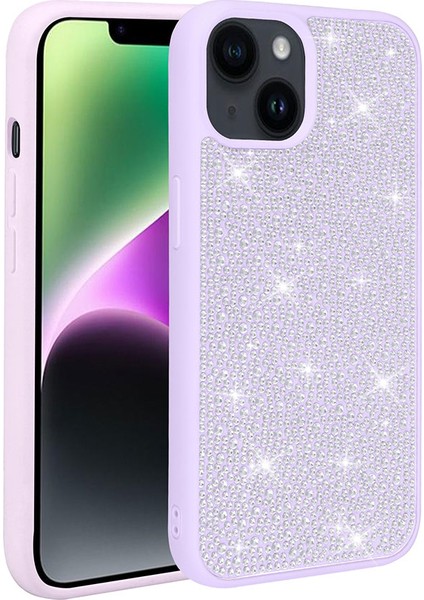 Apple iPhone 14 Case Kılıf Diamond Parlak Taşlı Ston Kapak Silikon Lila