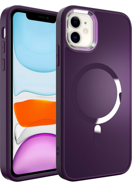 Apple iPhone 12 Case Kılıf Stil Serisi Mat Wireless Tacsafe Kapak Derin Mor