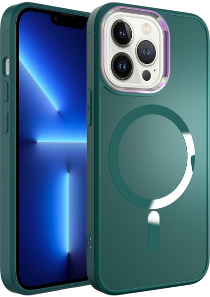 Apple iPhone 12 Pro Max Case Kılıf Stil Serisi Mat Wireless Tacsafe Kapak Yeşil