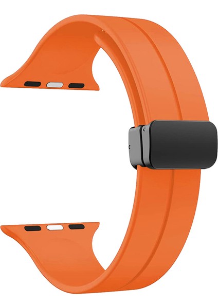 Apple Watch Se 2 2022 44MM Kordon Ayalanabilir Mıknatıslı Mat Silikon KRD84 Turuncu