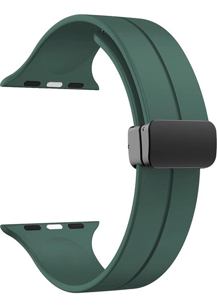 Apple Watch 4 5 38MM Armband Kordon Ayalanabilir Mıknatıslı Mat Silikon KRD84 Koyu Yeşil