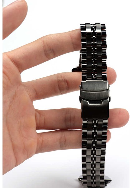 Apple Watch Series 3 4 5 44MM Armband Kordon Mat Parlak Şerit Bakla Desenli KRD54 Siyah modelleri