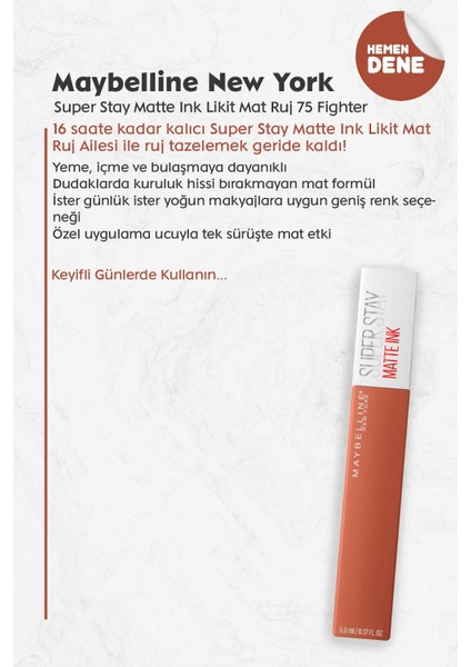 Maybelline New York Super Stay Matte Ink Likit Mat Ruj 75 Fighter