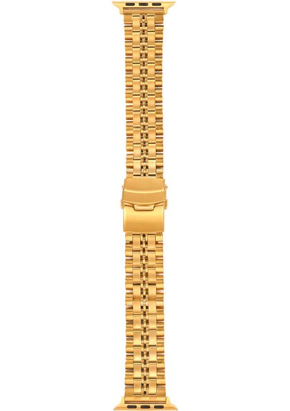 Apple Watch Series 3 4 5 44MM Armband Kordon Mat Parlak Şerit Bakla Desenli KRD54 Gold