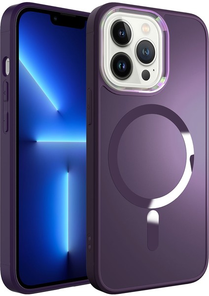 Apple iPhone 12 Pro Max Case Kılıf Stil Serisi Mat Wireless Tacsafe Kapak Derin Mor