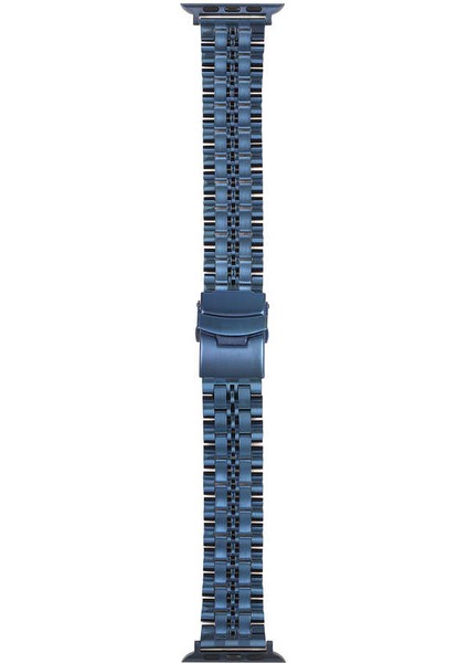 Apple Watch 4 5 44MM Armband Kordon Mat Parlak Şerit Bakla Desenli KRD54 Lacivert
