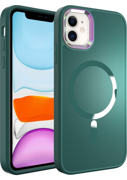 Apple iPhone 11 Case Kılıf Stil Serisi Mat Wireless Tacsafe Kapak Yeşil