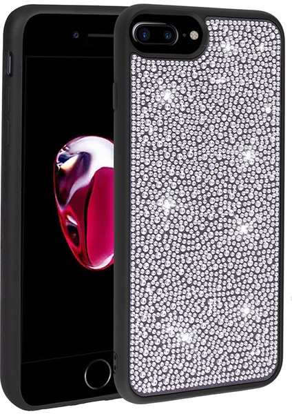 Apple iPhone 7 Plus Case Kılıf Renkli Parlak Taşlı Ston Kapak Silikon Siyah
