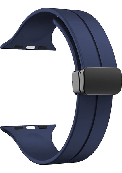 Apple Watch Se 2 2022 44MM Armband Kordon Ayalanabilir Mıknatıslı Mat Silikon KRD84 Lacivert