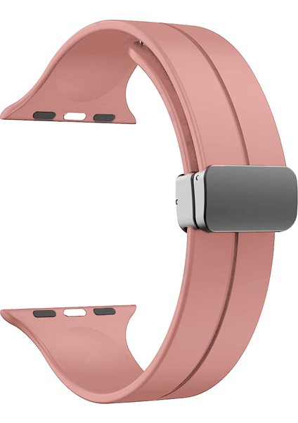 Apple Watch Series 8 45MM Armband Kordon Ayalanabilir Mıknatıslı Mat Silikon KRD84 Bronz