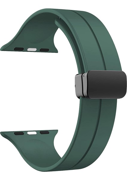 Apple Watch Series 8 45MM Armband Kordon Ayalanabilir Mıknatıslı Mat Silikon KRD84 Koyu Yeşil