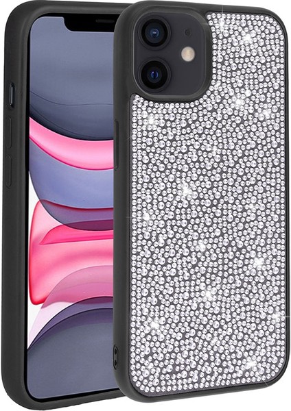 Apple iPhone 11 Case Kılıf Diamond Parlak Taşlı Ston Kapak Silikon Siyah