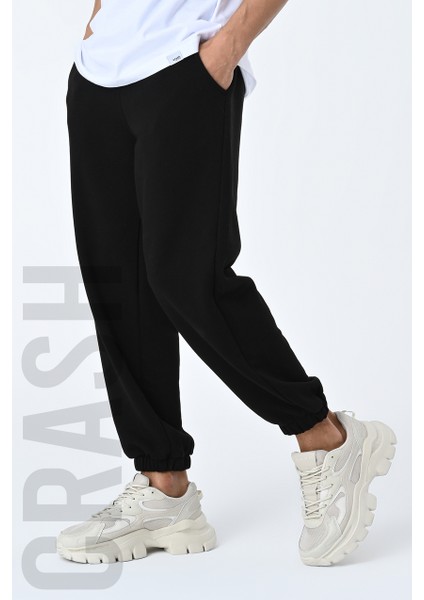 Jogger Fit Lastikli Şardonlu Üç Iplik Siyah Unisex Eşofman Altı