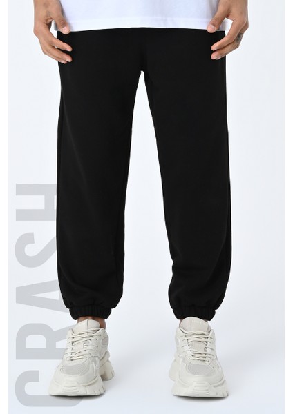 Jogger Fit Lastikli Şardonlu Üç Iplik Siyah Unisex Eşofman Altı