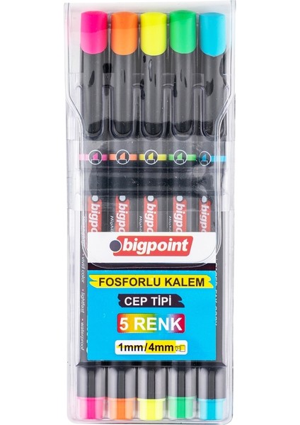Fosforlu Marker Kalem 5'li Set