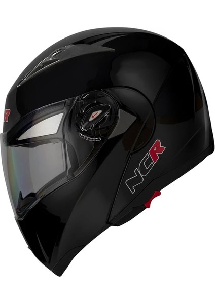 Çene Açılır Kask Vizörlü Parlak Siyah Xl Beden Ece Belgeli