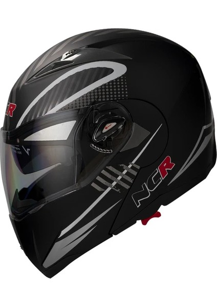 Çene Açılır Kask Vizörlü Siyah-Beyaz Xl Beden Ece Belgeli