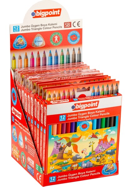 Premium Jumbo Üçgen Kuru Boya Kalemi 12 Renk - 12'li Set