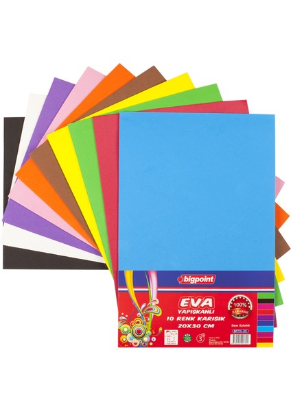 Renkli Karışık Yapışkanlı Kağıt 20X30CM 10 Adet Eva