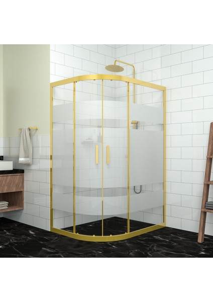 Gold Sirius 6 mm Kumlamalı Cam Asimetrik Oval Duşakabin