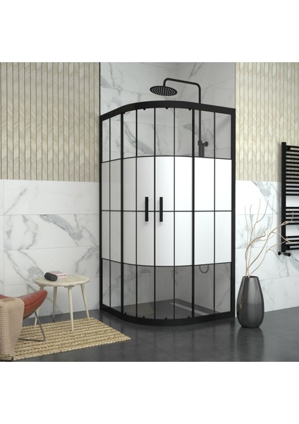 Black Orion 6 mm Karolajlı Ortası Kumlamalı Oval Duşakabin