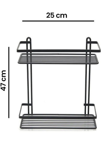 Suntel Banyo ve Mutfak Aksesuarları 2 Katlı Kancalı Banyo Rafı Siyah SB055 B