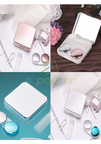2 Renk Aynalı Lens Kutusu Seti 5 Parça Kontakt Lens Taşıma Saklama Kutusu Rose ve Gümüş 2li