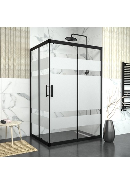 Black Rigel 6 mm Kumlamalı Cam Dikdörtgen Duşakabin