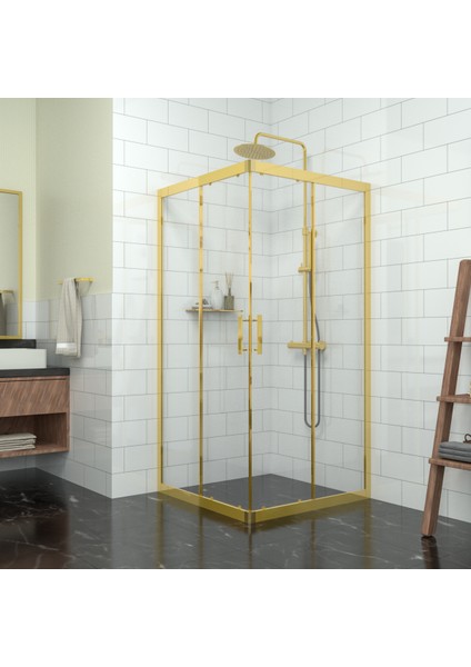 Gold Vega 6 mm Şeffaf Cam Kare Duşakabin
