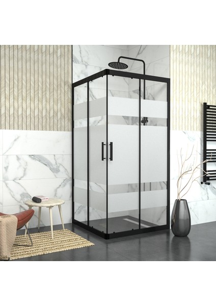 Black Vega 6 mm Kumlamalı Cam Kare Duşakabin