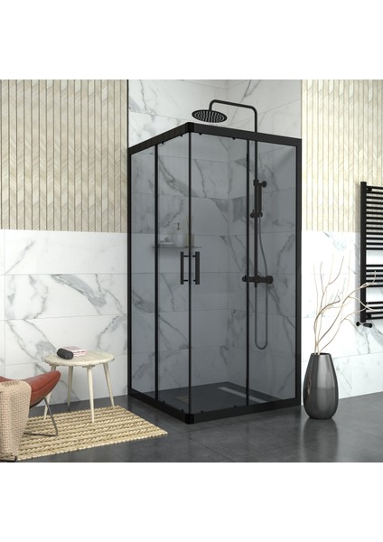 Black Vega 6 mm Füme Cam Kare Duşakabin