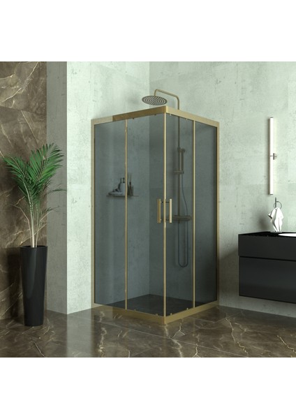 Bronze Vega 6 mm Füme Cam Kare Duşakabin