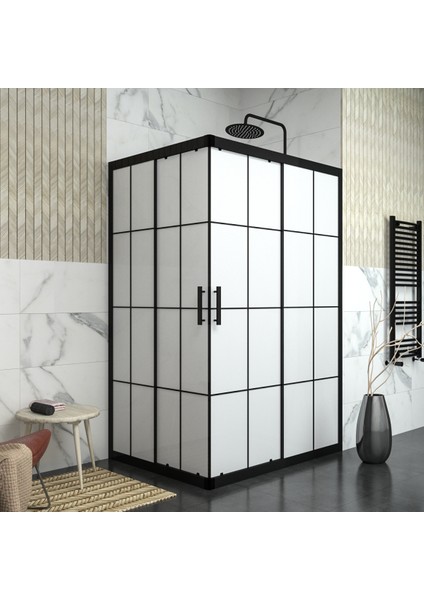 Black Rigel 6 mm Karolajlı Kumlamalı Dikdörtgen Duşakabin