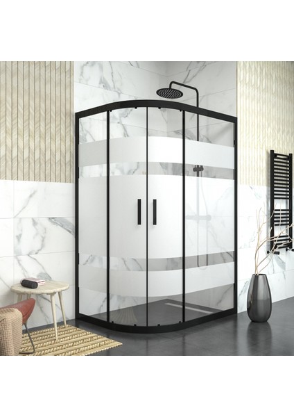 Black Sirius 6 mm Kumlamalı Cam Asimetrik Oval Duşakabin