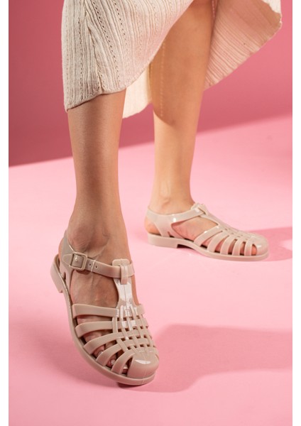 Friend&trend Mat Bej Jelly Yazlık Kadın Sandalet FT99 modelleri