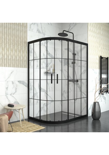 Black Sirius 6 mm Karolajlı Şeffaf Cam Asimetrik Oval Duşakabin