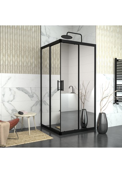 Black Vega 6 mm Reflekte Cam Kare Duşakabin